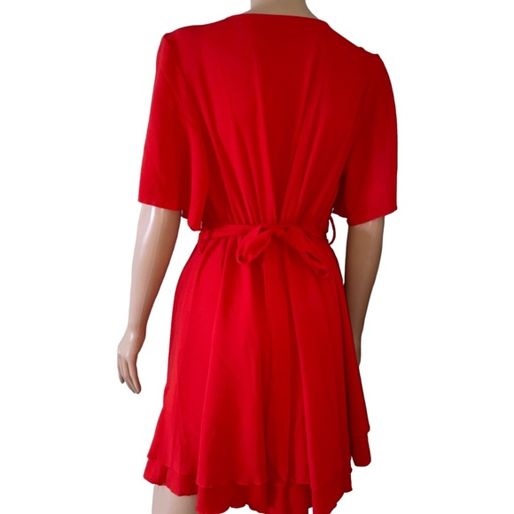 Amoretu Womens' Summer Dress with Short/Long Sleeve Wrap V Neck SZ M flowy mini - Picture 8 of 9